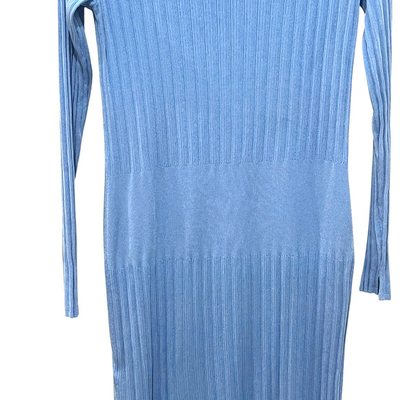 Rag & Bone Dawson Polo Dress Ribbed Knit Stretch Blue Long Sleeve Slit XLarge - Picture 9 of 13